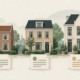 Illustratie: Drie Nederlandse woningen met documenten voor verschillende huursegmenten.